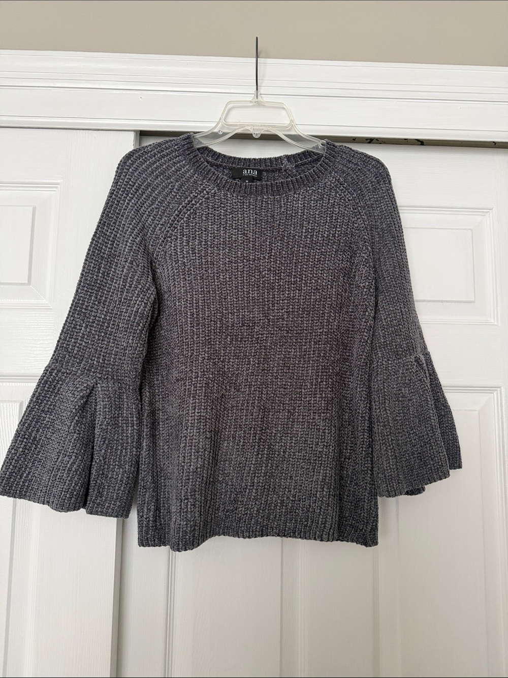 a.n.a Gray Ribbed Bell-Sleeve Crew Sweater